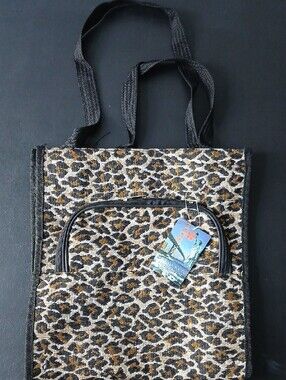 NWT Leopard Print Tote Bag with Front Zip Pocket